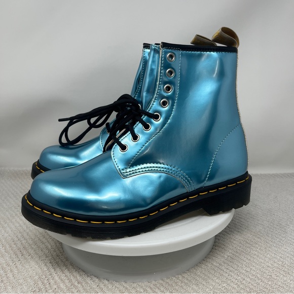 Dr Martens 1460 Chrome Vegan Leather Boots Womens Size 9 Metallic Blue 25279 NEW - Picture 3 of 6